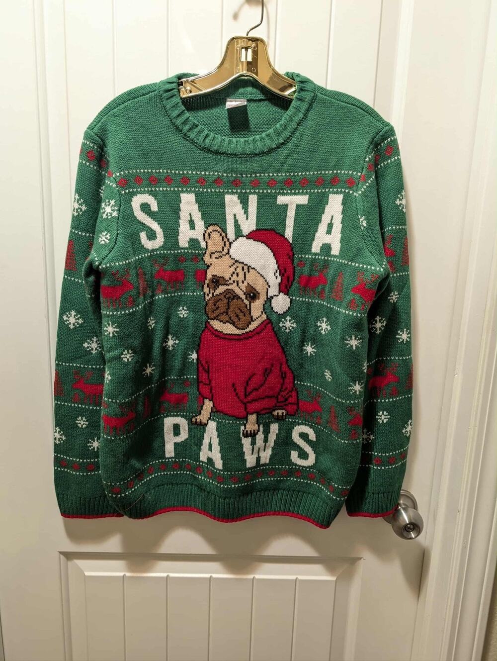 FRENCH BULLDOG Santa Paws Holiday Time Ugly Christmas Sweater Youth 14-16